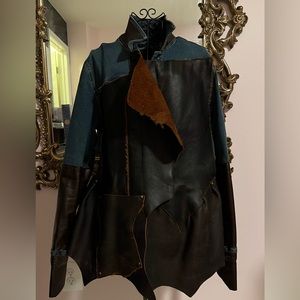 Handmade denim leather 3/4 jacket